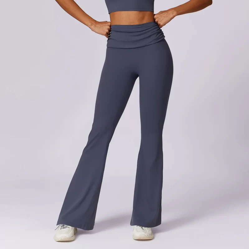 Ruched Waist Flare Leggings - wholesale workout clothes - activewearvibe.com